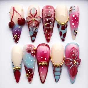 Coquette Burgundy Bow Nails - Chrome Red 3D Texture, Red Lips Valentine's Day Nail