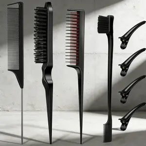 8-Piece Hair Styling Tool Set, Includes Tail Comb, Nylon Brush, Edge Control Brush, 4 Duckbill Clips, Ideal for Salons