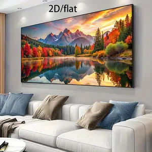 1 piece of wooden-framed canvas painting - Modern canvas wall art with magnificent mountain scenery and autumn leaves sunset reflection, high-quality color printed painting for living room and bedroom decoration, decorative wall hanging |   Modern style d
