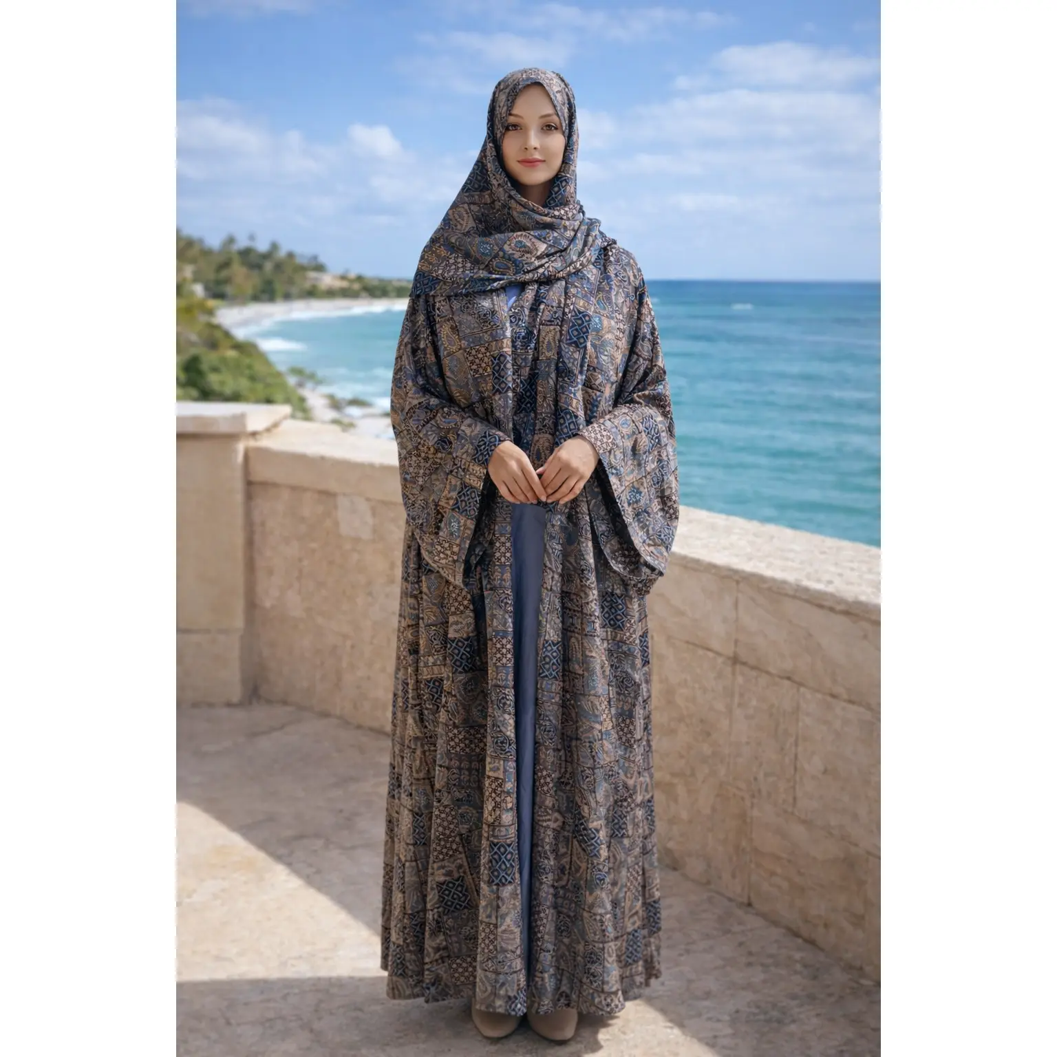 Silver Paisley Elegance Abaya Set