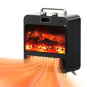 Flame Effect Electric Heater, 3D Fireplace w/PTC Fast Heat, Knob Control, Safe & Quiet, All-in-One for Office & Home