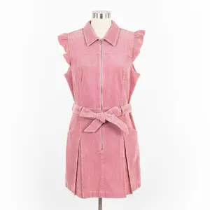 Pink Lily "Sunday Best" Corduroy Ruffle Sleeve Belted Dress Rose Pink XL with Zipper Closure and Belted Waist