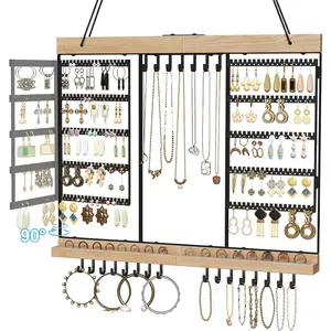 Large Rotating   Organizer, 5-Tier Earring Holder Storage Holds up to 180 Pairs, Wall Mounted  Rack for Earrings, Necklaces, Bracelets and Rings, for Girls, Black