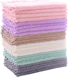 24 Pack Kitchen Dishcloths - Does Not Shed Fluff - Reusable Coral Fleece Cleaning Cloths, Super Absorbent, Nonstick Oil Washable, Fast Drying, 7 x 9 Inch, Multicolor Cotton Colorful