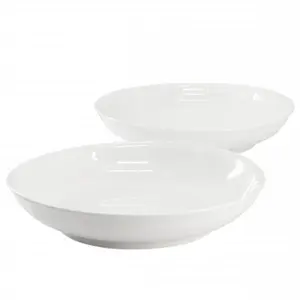 212 MAIN Weighted 2-Piece Round Shape 11 in. Fine Ceramic Dinnerware Serving Bowl Set, White Tableware