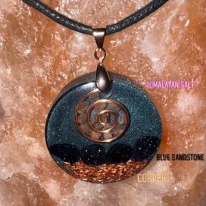 Orgone Blue Sandstone Quartz Crystals Organic Copper Himalayan Salt Orgonite Pendant Necklace Gift - Elegant Design with Copper Finish and Organic Elements