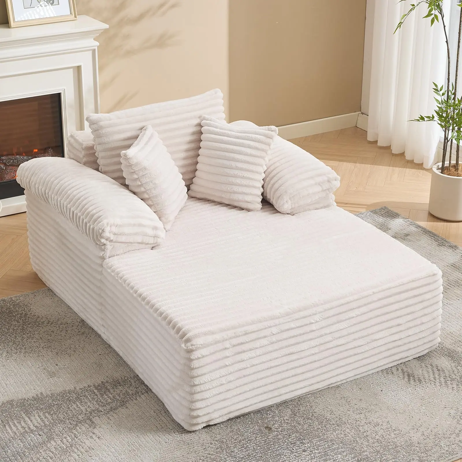 Garvee 48.8''W Oversized Chaise Lounge Chair Sofa Bed with Corduroy Upholstery, Boneless Design, Includes Pillows and Wide Armrest, Supports Up to 300lb, No Assembly Needed, Ideal for Living Room, Bedroom, or Movie Room