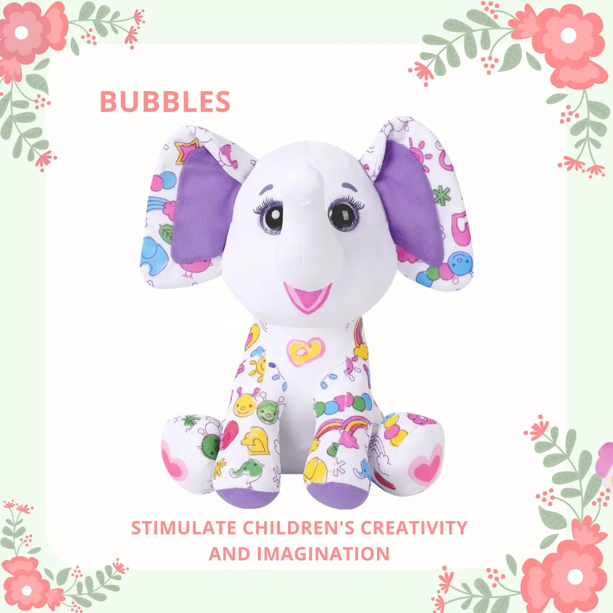 Elephant Coloring Plush Toy with 5 Washable Markers | Cute Stuffed Animals & DIY Doodle Dolls for Kids Ages 4-6 | Soft Stitch Stuff Toy | Creative Birthday Gift for Little Artists | Safe & Washable Plushie (Trunk-tastic Art Fun!)