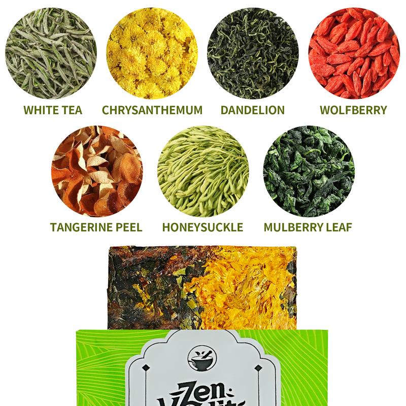 Dandelion Wolfberry Tea – Natural 7-Herb Blend, 15 Individually Wrapped 5g Pressed Tea Cakes