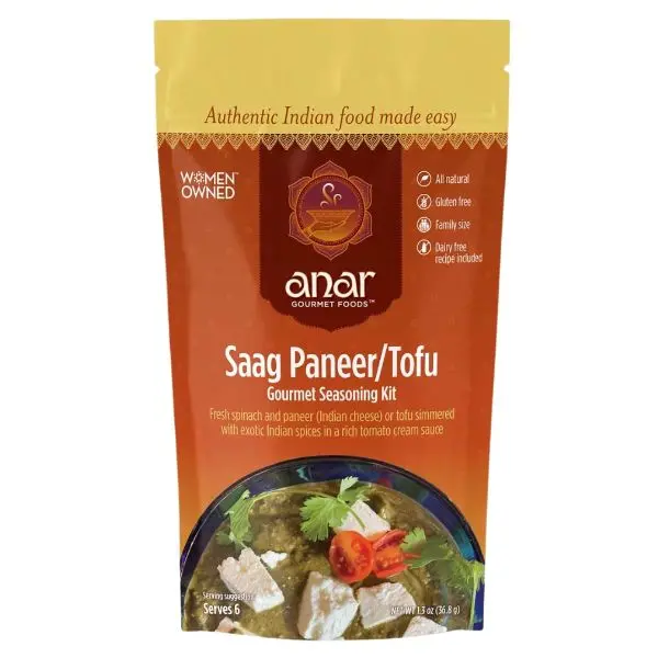 Anar Gourmet Foods Saag Paneer/Tofu Seasoning Kit - All Natural, Gluten Free, Easy Recipe, Authentic Taste, Serves 6, Perfect for Meal Prep
