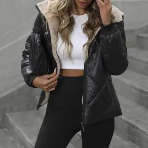 Quilted Cotton Jacket 2025 Autumn Winter Lightweight Warm Cotton Coat Short Hooded Jacket for Women Plus Size