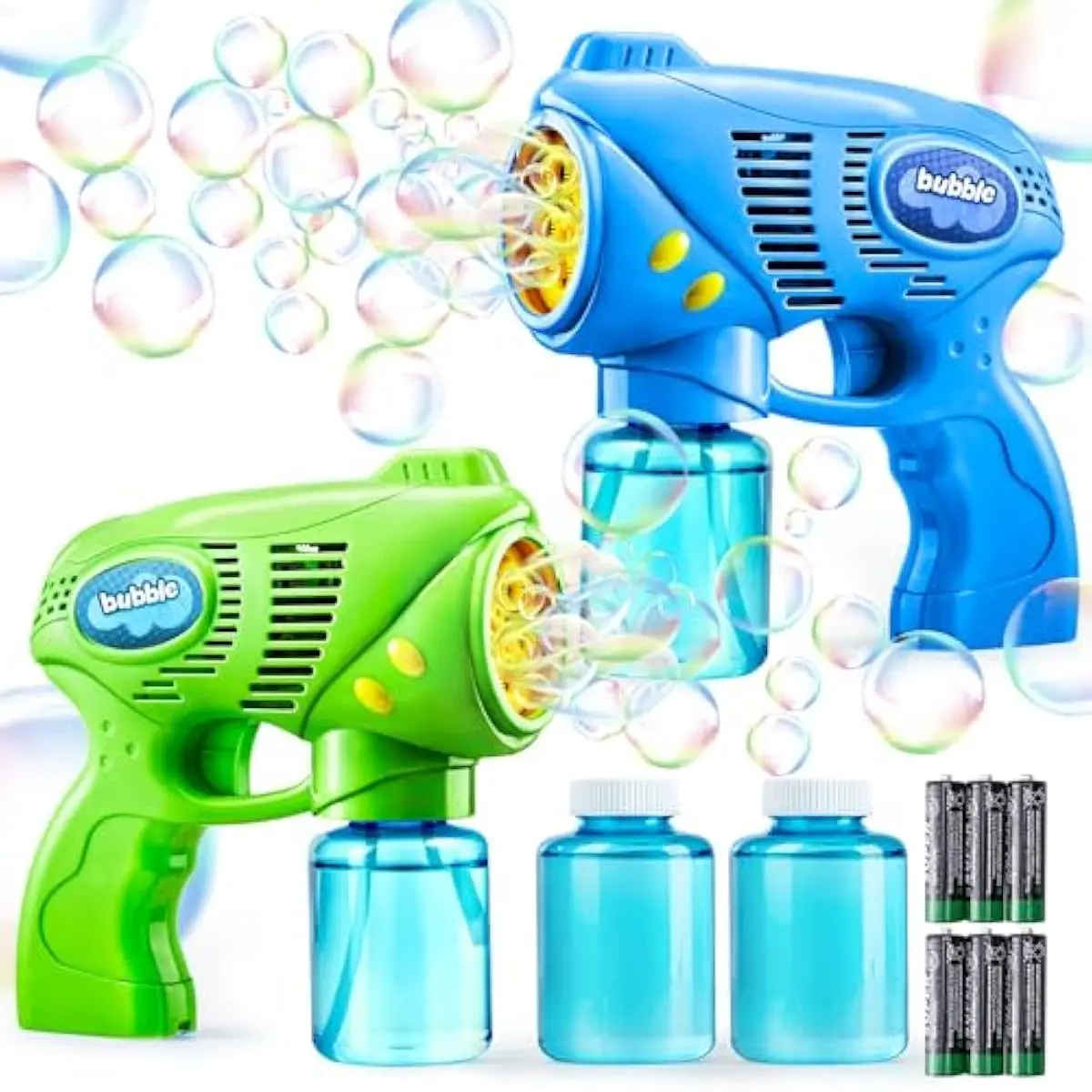 2 Kids Bubble Gun with 2 Bottles Refill Solution, Bubble Machine Gun for Toddlers 1-3 Kids 4-8, Party Favors, Summer Toy, Outdoors, Easter, Birthday Gift