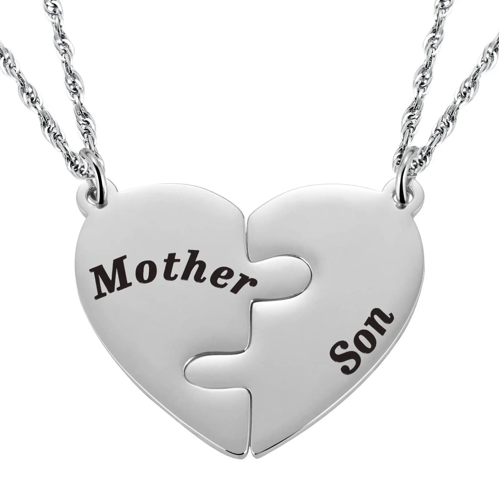 Simple and versatile stainless steelspliced heart-shaped electroplatedengraved neckiace for parent-childstyle a gift for mom