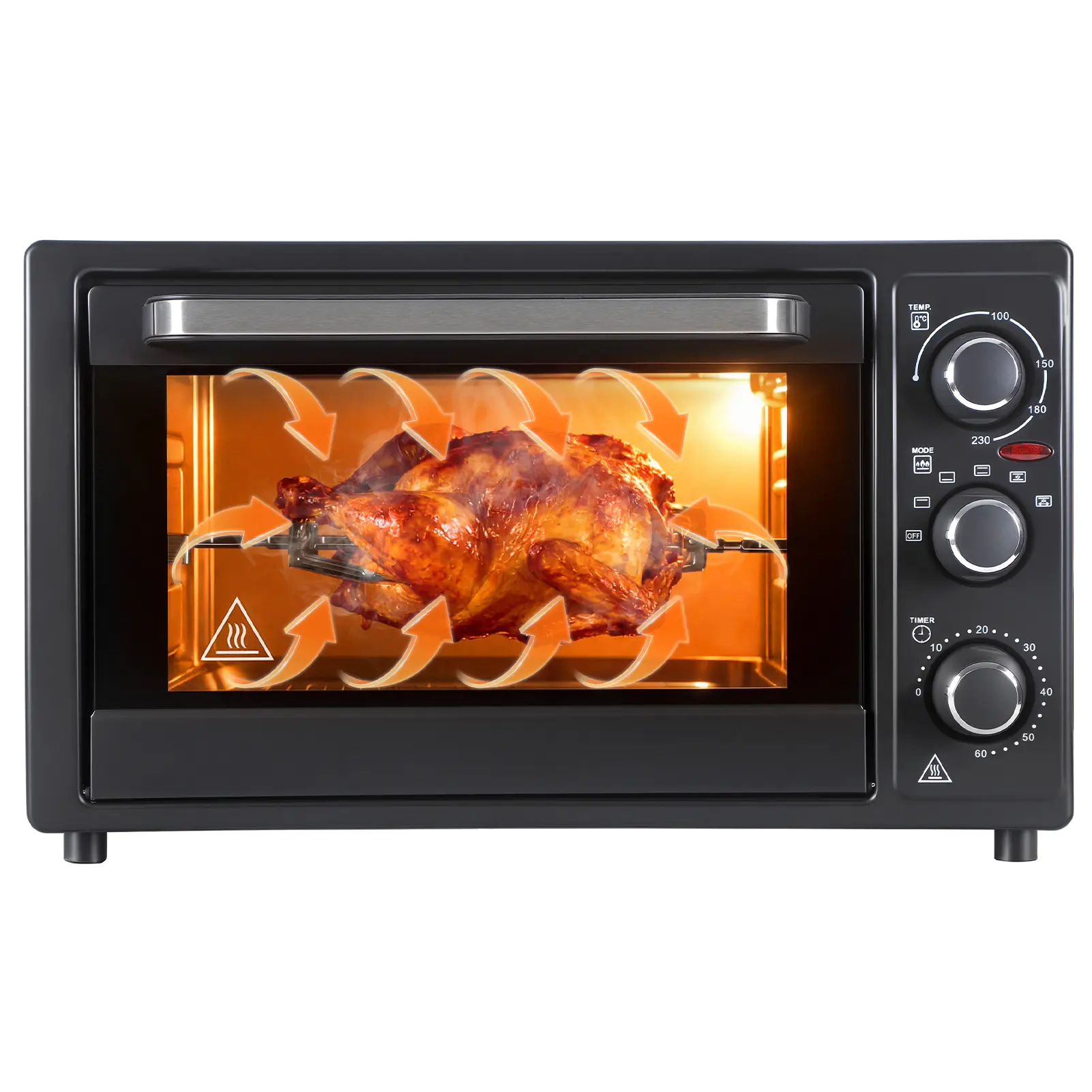 Explorinox 32L Convection Toaster Oven 1500W Multi-Function Countertop Oven with 60-Min Timer, Crispy Roast, Dehydrate, Rotisserie, 6 Accessories Included, Stainless Steel, Tempered Glass Door, Black