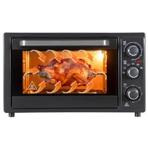 Explorinox 32L Convection Toaster Oven 1500W Multi-Function Countertop Oven with 60-Min Timer, Crispy Roast, Dehydrate, Rotisserie, 6 Accessories Included, Stainless Steel, Tempered Glass Door, Black