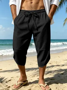 Men's Casual Knitted Shorts, Loose Fit with Curved Hem, Comfortable Elastic Waistband and Drawstring, Ideal for Summer, Daily Wear, Travel, Sports