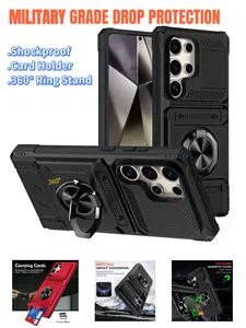 Military Grade Drop Protection Phone Case with Card Holder & 360° Rotatable Ring Stand, Shockproof Heavy Duty Cover for Samsung S24 Ultra/iPhone 15 Pro Max，All-in-One Protection: No Need for Extra Wallet or Stand