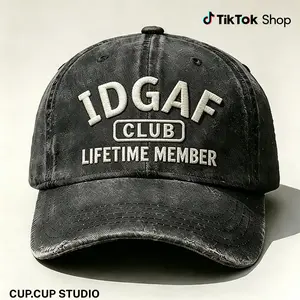 IDGAF Club Lifetime Member Embroidered Dad Hat, Funny Vintage Washed Baseball Cap, Sarcastic Statement Hat, Adjustable Cotton Embroidered Cap for Men Women