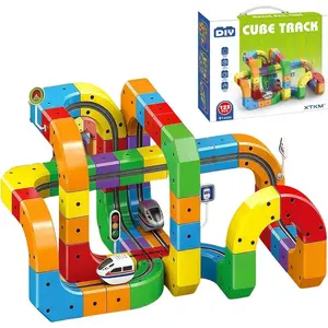 DIY Track Car Toy Set, Flexible Magnetic Train Kit with Cars and Traffic Signs, Unisex Building Set for Boys Girls Ages 4-8, Birthday Gift