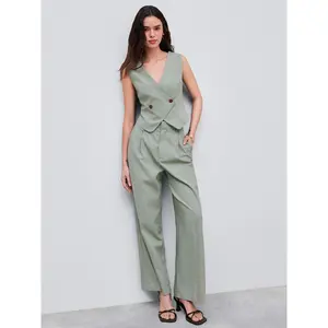 Cider [3 colors, size 2-26] Linen-blend V-neck Solid Button Vest