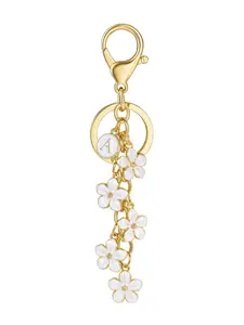 New Fashion Cute Fashionable Alloy Keychain Jewelry, Flower Initial Letter Key Pendant Women Gift with Key Ring Wallet Charm Handbag Accessory