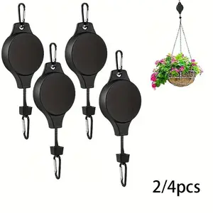 Plant Pulley, 2/4 Counts Retractable Plant Hanger, Easy Reach Hanging Plant Hanger for Garden Pot, Flower Basket and Bird Feeder,  Home Decor