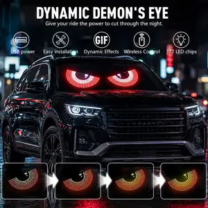 2PCS Universal LED Devil Eyes Car Light Screen | USB Rechargeable RGB Digital Eye Display, Color Changing Smart Strobe Light for Car Truck SUV Exterior Decoration & Headlight Accessories