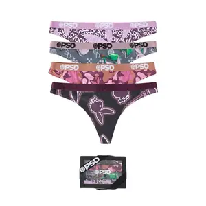 PSD Womens Playboy Tumble Thong 4 Pack Boxed Gift Set - Comfortable, Breathable, Ultra-Light Fabric
