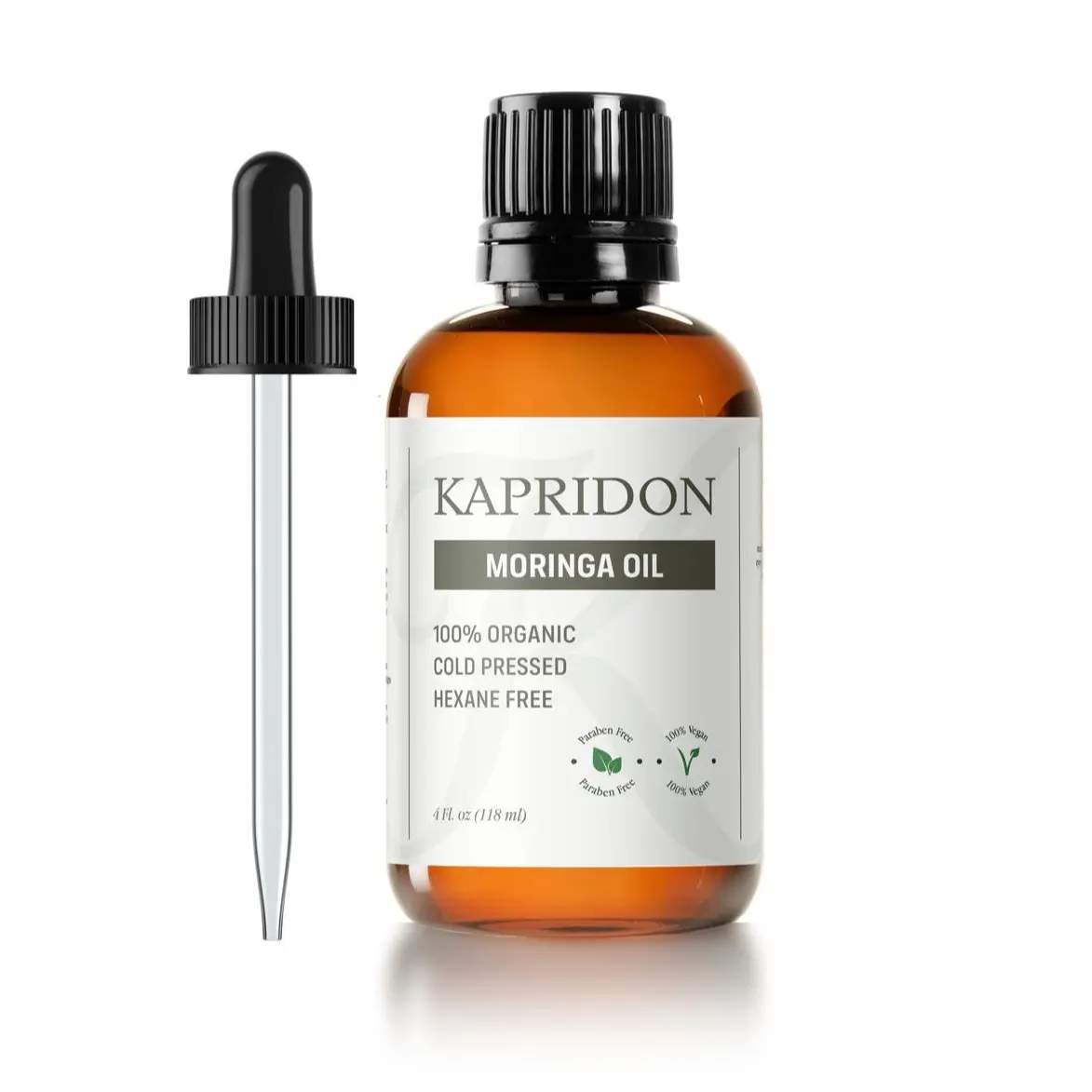 Kapridon Premium Moringa Oil Organic 100% Pure Cold Pressed for Hair & Skin Care Nourishing Natural Ingredients 4 fl oz 118 ml