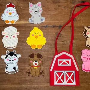 Embroidered felt farm animal finger puppets