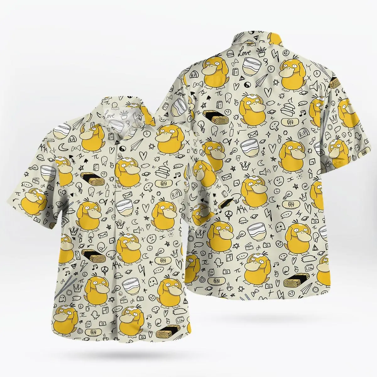 Cream Duck Doodle Pattern Hawaiian Shirt & Hawaiian Shorts Cute Type Aloha Beach Shirt Anime Shirt Gifts - SUITABLE FOR ALL AGES IN YOUR FAMILY, MAKES A PERFECT SUMMER GIFT.