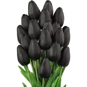 20 Pcs Black Tulips Artificial Flowers Real Touch Fake Tulips Fake Flowers for Mother's Day 13.5" Faux Tulips Faux Flowers Bulk Artificial Tulips Flowers for Vase Centerpieces Home Wedding Bouquet Decor Decorative