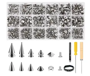 Craluuur 455PCS Punk Spikes and Studs Kit for Clothing, 12 Sizes Premium Metal Cone Spikes, Square Pyramid Studs & Round Dome Rivets for Leathercraft and Punk Style DIY Craft Decoration