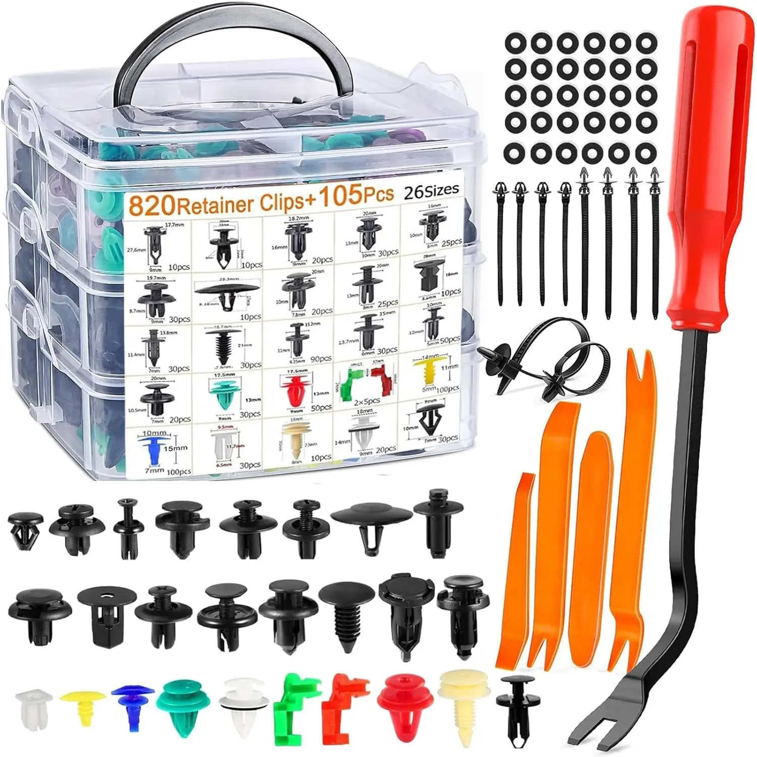 925-Piece Automotive Bumper Retainer Clips Kit with Fastener Removal Tool, 26-Size Universal-Fit Auto Body Rivets Fasteners for Bumper & Door, Car Accessories, Automotive Replacement Parts
