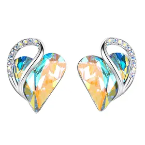 Leafael Infinity Love Heart Birthstone Crystal Stud Earrings for Women Silver Tone Fashion Statement Jewelry for Girls Holiday Birthday Gifts for Mother Daughter Wife Mom Girlfriend Her