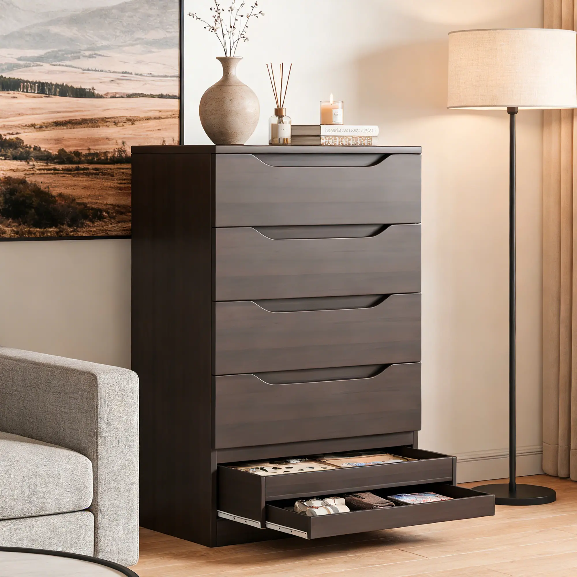 Jocoevol Tall 5 Drawer Dresser for Bedroom with Hidden Storage Design,  Large Modern Closet Dressers & Chests of Drawers with Cut-Out Handles,  27.6" L*15.8" W*45.3" H for Bedroom, Living Room, Nursery -