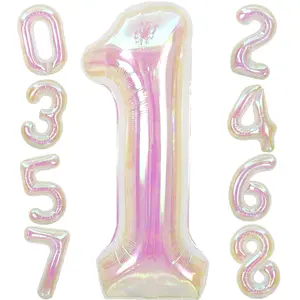40inch transparent Iridescent Large Foil Number Balloons for Wedding Engagement Happy 1st Birthday Party Decorations Supplies
