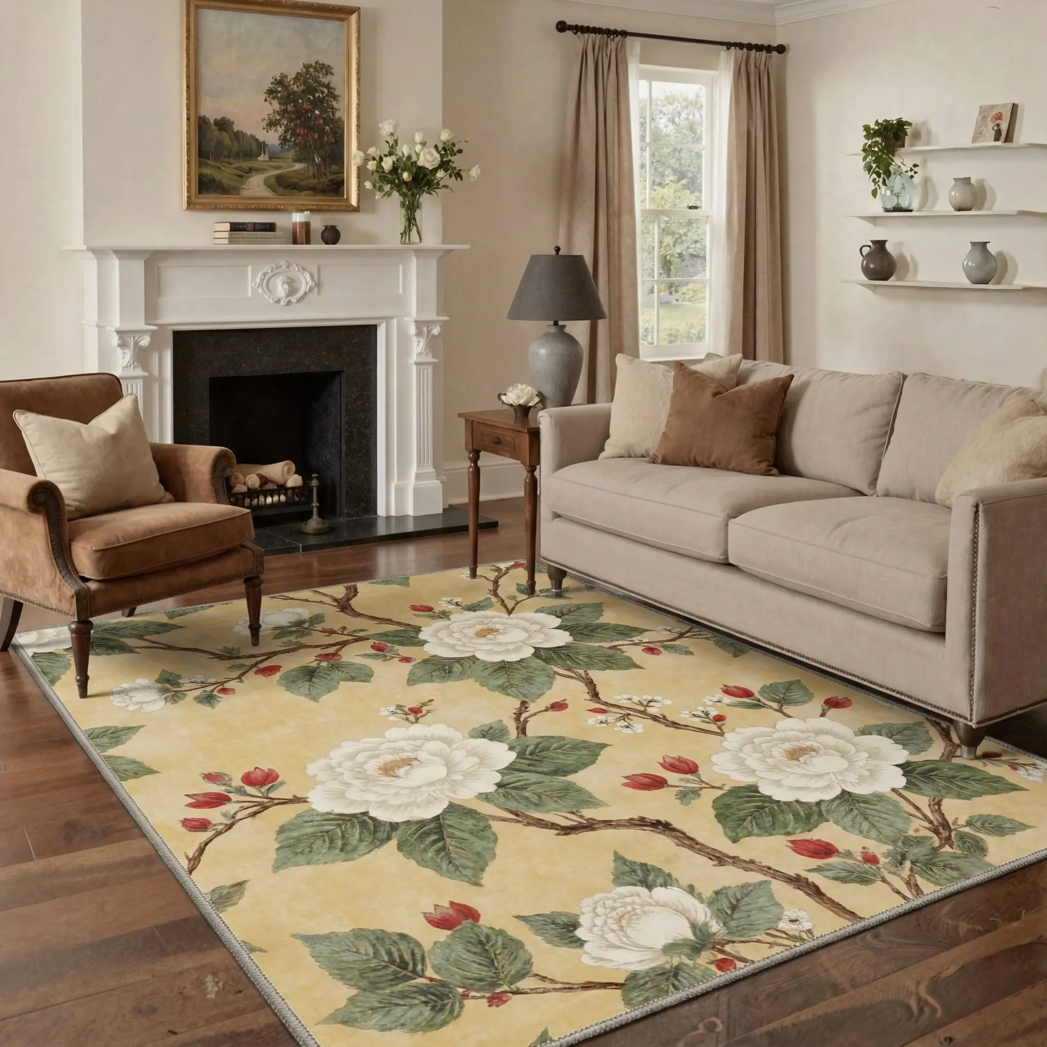 【Back To School】GENIMO Area Rug – Soft, Non-Slip, Pet Friendly, Machine Washable Floor Rug, Home Carpet, Stylish Decor for Any Room ,ARF2045-BLOOM