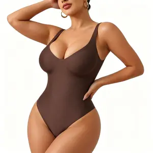 Wireless one‑piece shapewear bodysuit with adjustable straps and unlined cups back swimsuit
