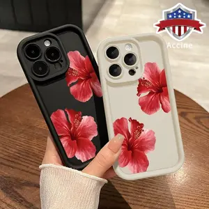 Hibiscus Blooms Pattern TPU Phone Case for iPhone 17 16 15 14 Pro Max 13 12 11 Air XR XS Plus Shockproof Non Slip Military-Grade Protection Silicone Cover Cellphone Protective Smartphone Casing