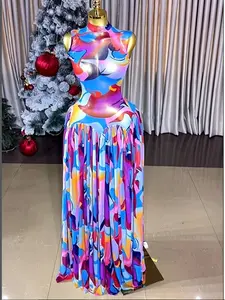 PULKRITU Elegant Women's Tie-Dye Print Mesh A-Line Long Formal Prom Dress, elegant evening gown, Spring Romantic Date Party Outfit Gown, Cocktail Night Out Vacation Maxi Dresses, Sexy Lady Big Swing Sheer Skirt, Womenswear