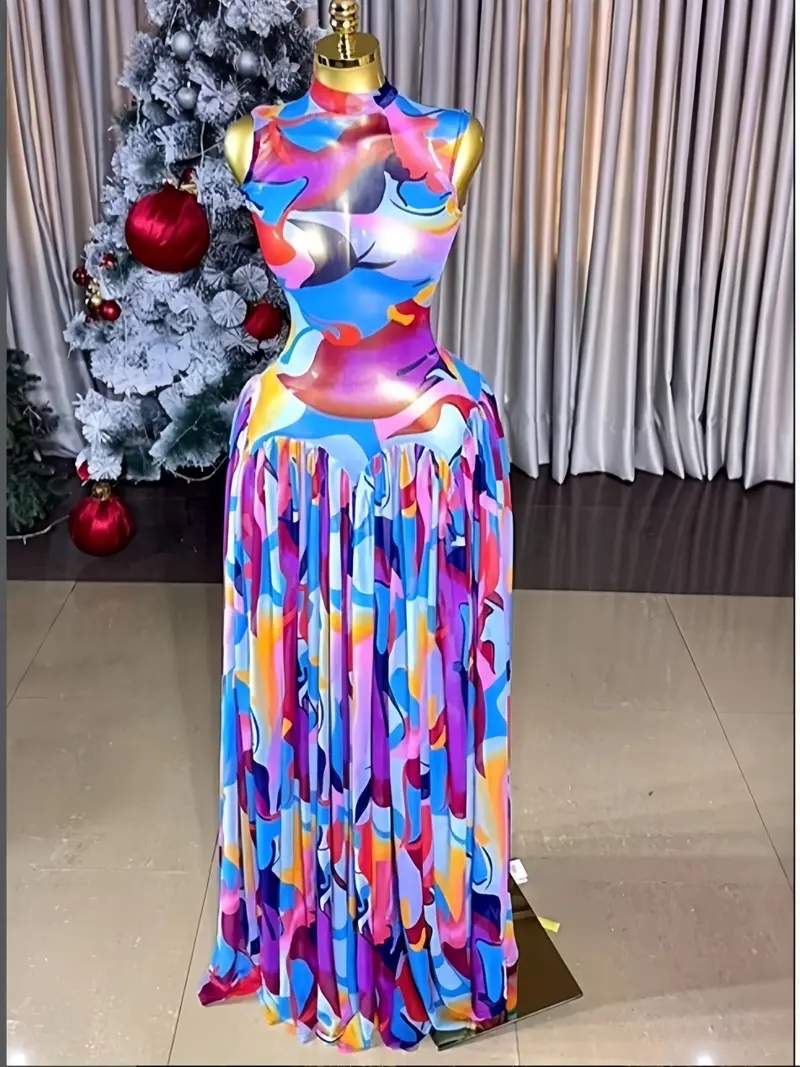 green emerald velvet dress Ruffled Long Tie-Dye Prom Dress with Shoulder Ties Fuchsia / 8 main image 1