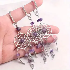 Natural Quartz Crystal Dreamcatcher Beaded Keychain