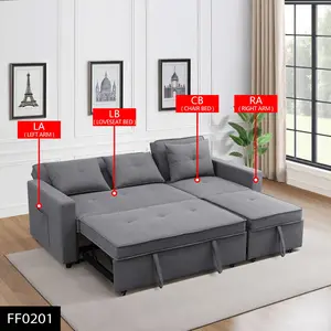 Grey Breathable Sackcloth Fabric Living Room 3-Piece Recliner Extendable Sofa Set