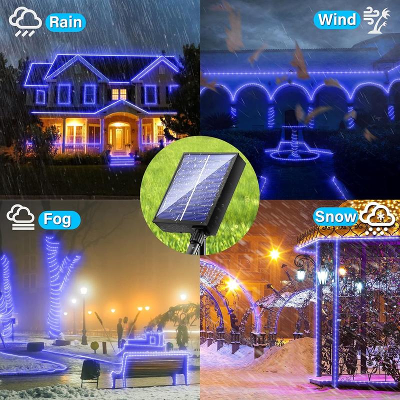 Solar Rope Lights Outdoor  LED - 200 LED Solar Rope String Lights, 72FT 8 Modes with Remote Flexible Solar Tube String Lights for Garden Patio Fence Balcony Pool Trampoline Party