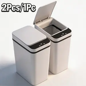 1/2pcs White Smart Trash Can | 12L/3.1 Gallon Slim Motion Sensor Auto Lid Garbage Bin | 0.3s Quick Induction | Pet Proof & Anti-Tip Design | AA Battery Powered (Battery Not Included) | Space Saving For Bathroom, Kitchen, Bedroom, Living Room
