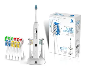 212 MAIN Rechargeable Electric Sonic Dog & Cat Oral Care Toothbrush, 40000 Strokes Per Minute, Deep Cleaning, Plaque Removal, Daily Care, Auto Timer, Includes Heads, White