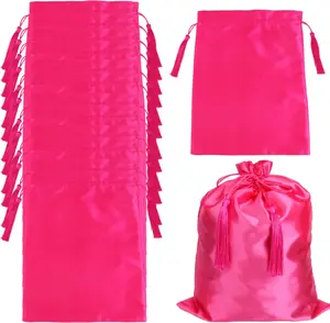 Satin Bags with Drawstring Tassel for Wigs- Bundles- Hair Extensions and Hair Tools Multipurpose Large Satin Storage Bags Pink Color
