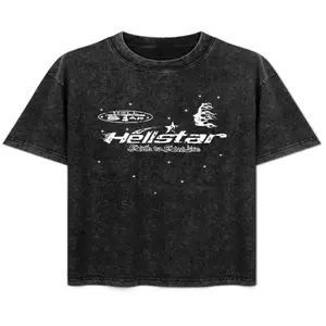Hellstar Vintage Washed "Hellstar Path to Paradise" Graphic 230g washed cotton shirt Tee with Flame Face Print & Acid Wash Finish Unisex Oversized Fit summervibes