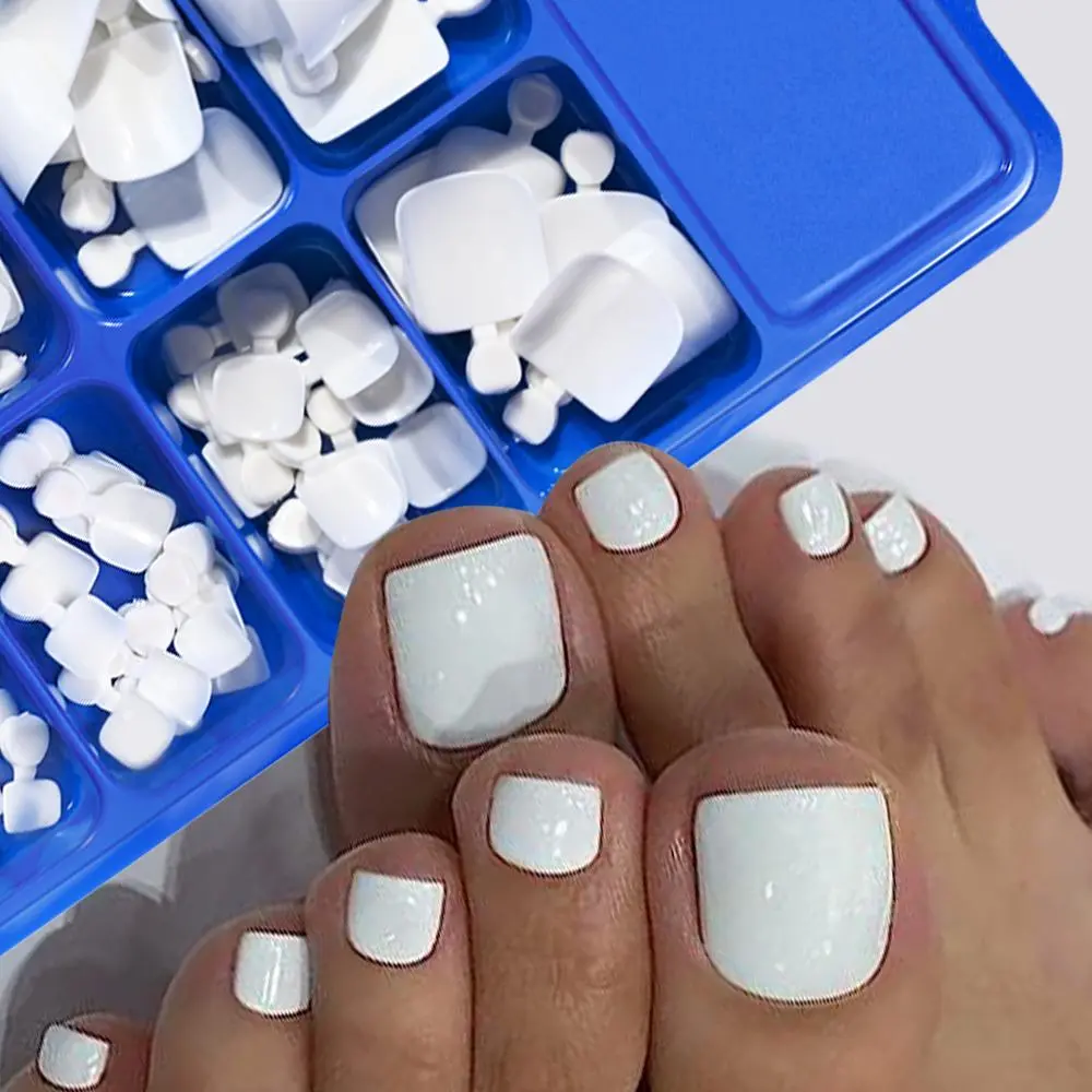 100/120Pcs Short Square White Fake Toenails Acrylic Full Cover False Toe Nails Summer Press on Toenails Feet Nail Tips Extension